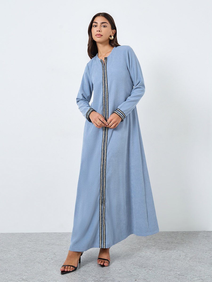 Light Blue Lace Insert Maxi Jalabiya