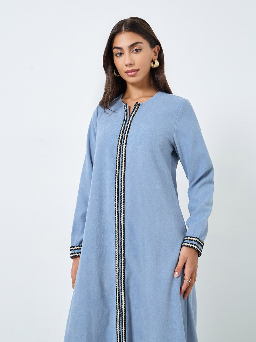 Light Blue Lace Insert Maxi Jalabiya