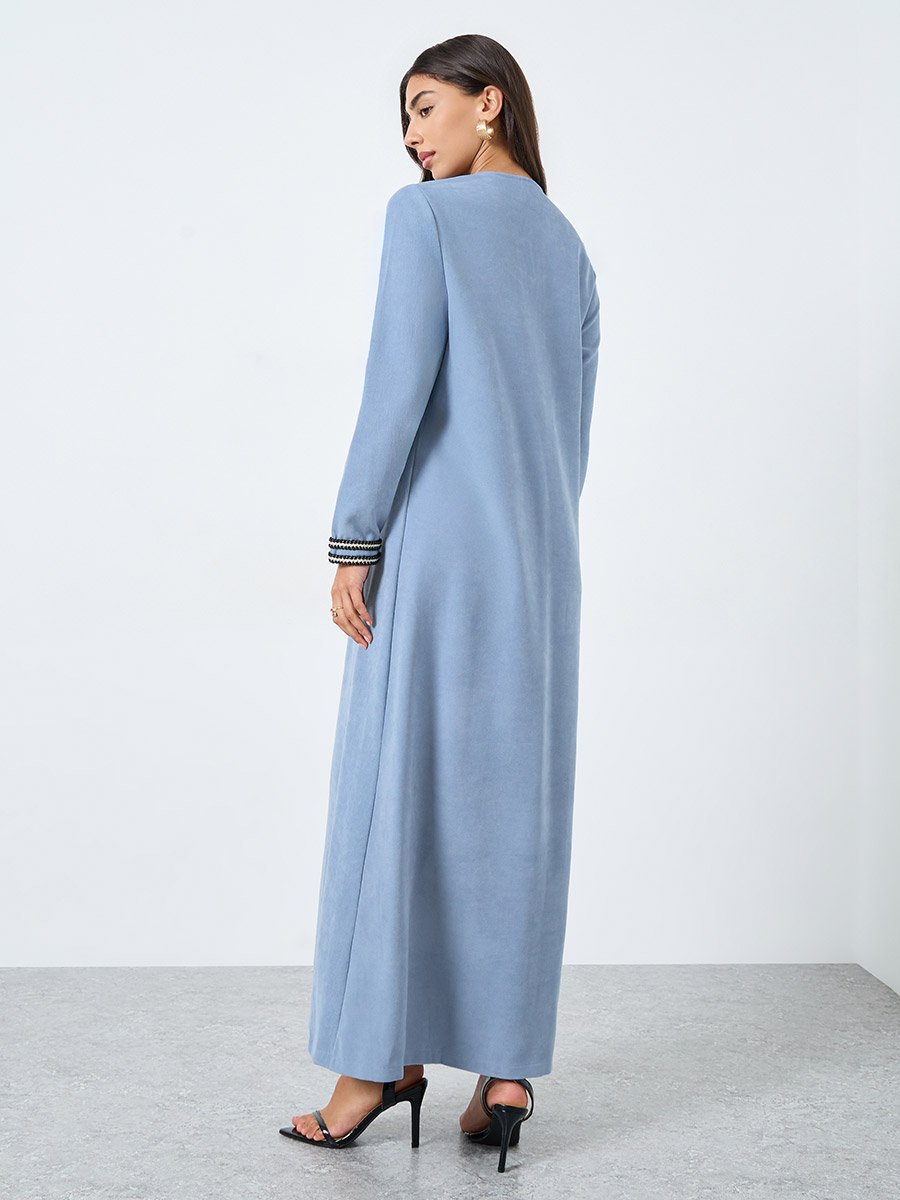 Light Blue Lace Insert Maxi Jalabiya
