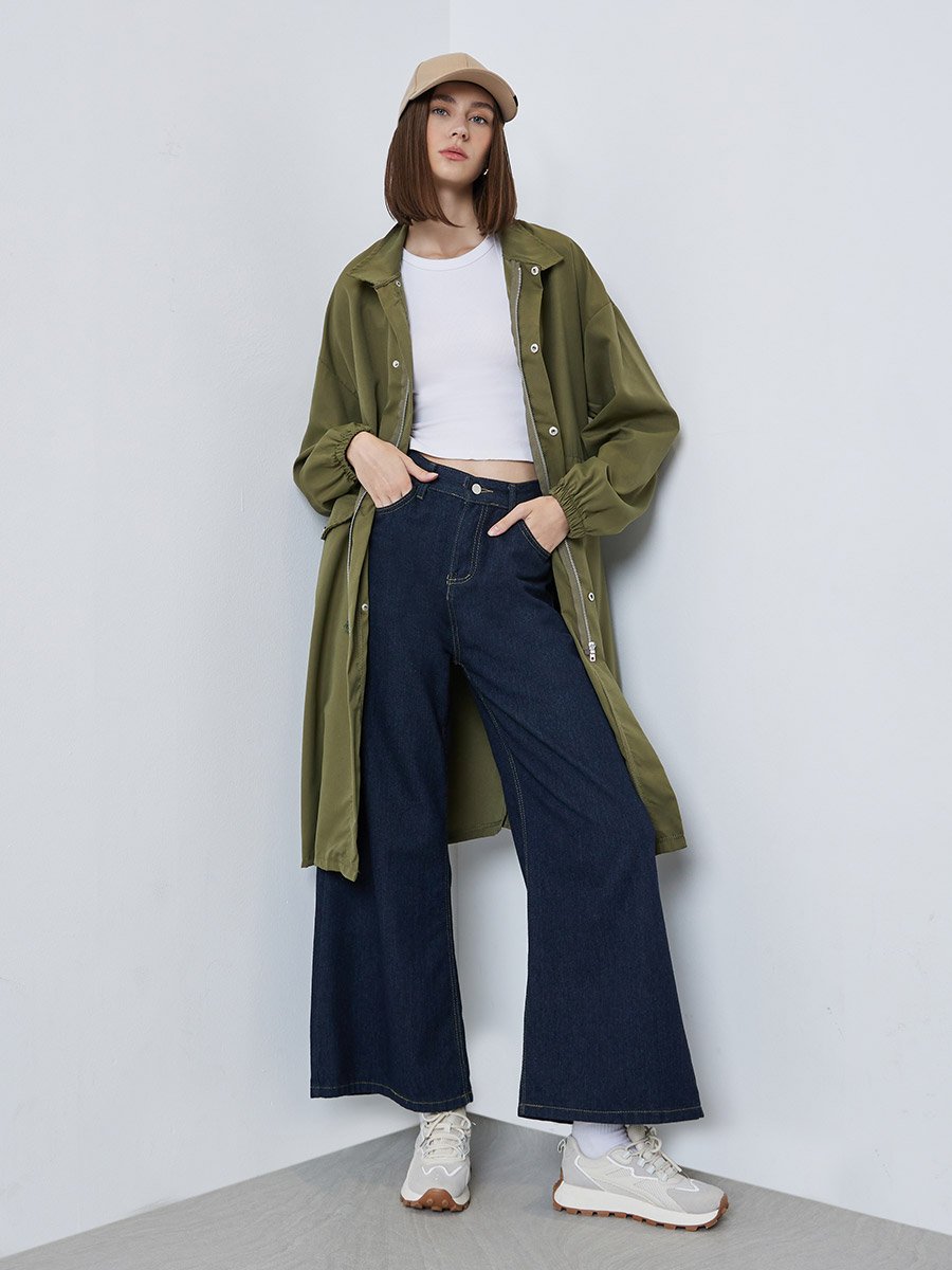 Olive Oversized Utility Coat with Drawstring