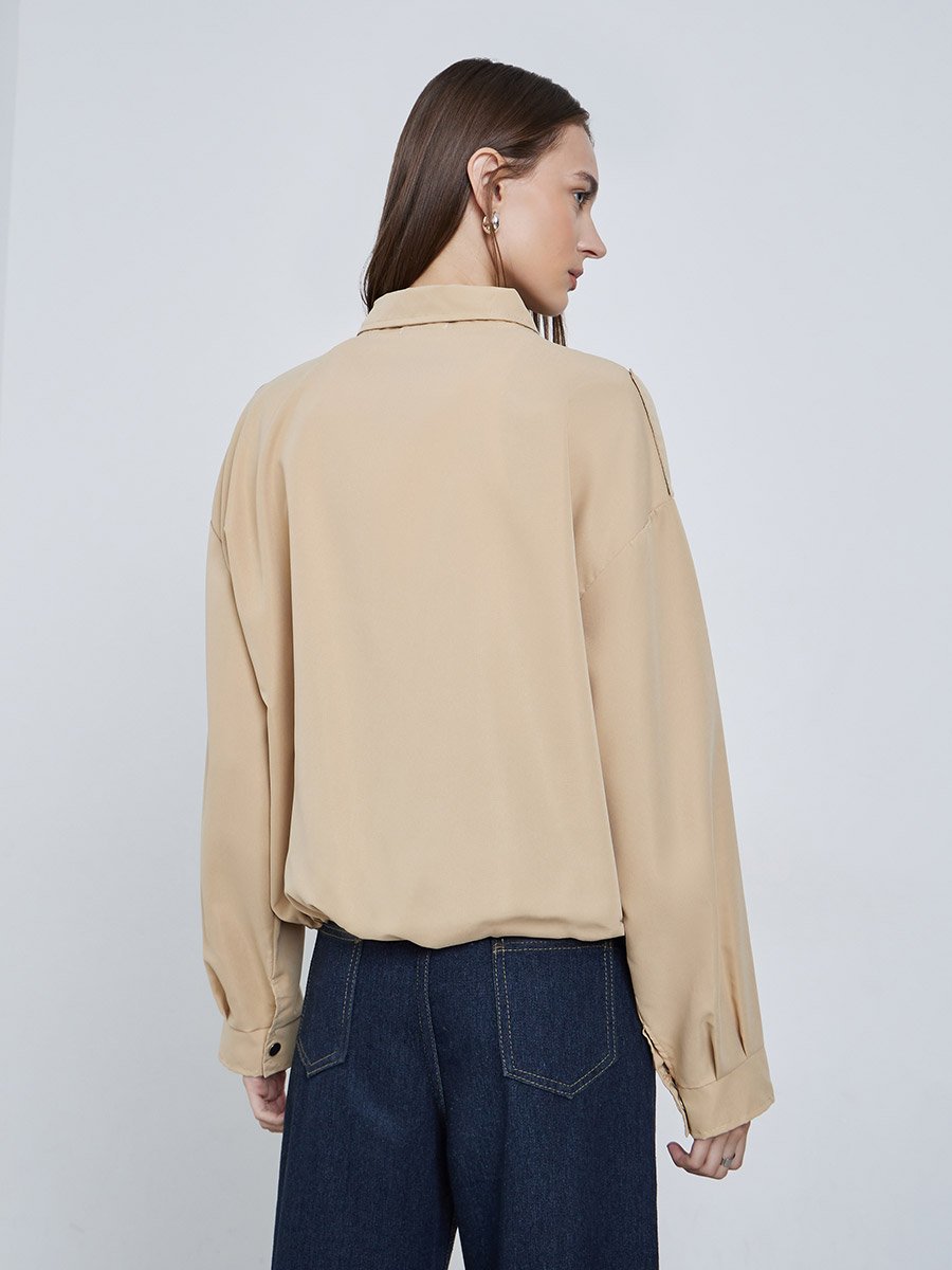 Beige Boxy Fit Utility Jacket with Flap Pocket