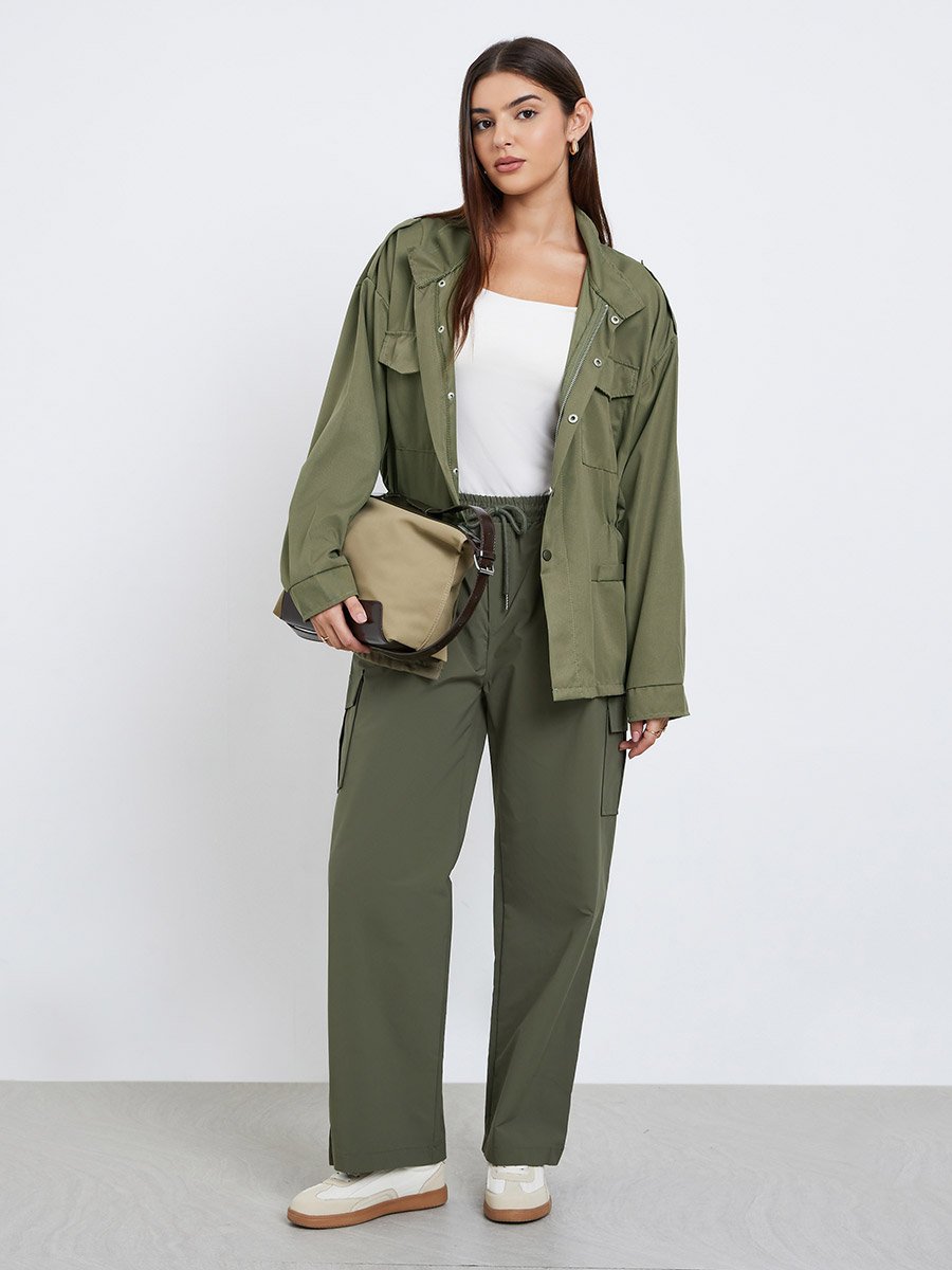 Green Longline Utility Jacket with Pockets