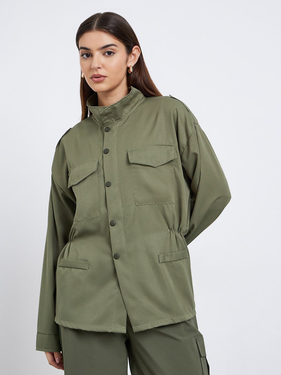 Green Longline Utility Jacket with Pockets