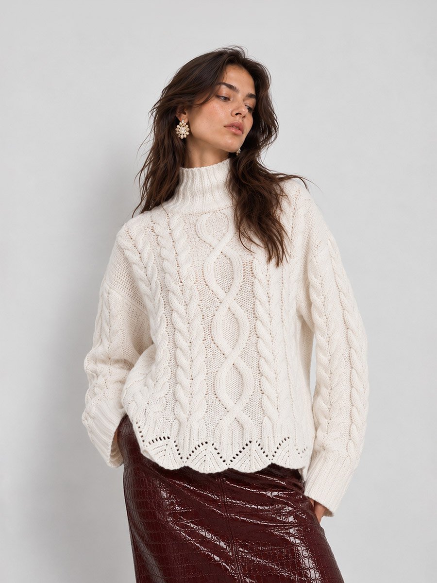 Off White Regular Fit Cable Knit Sweater