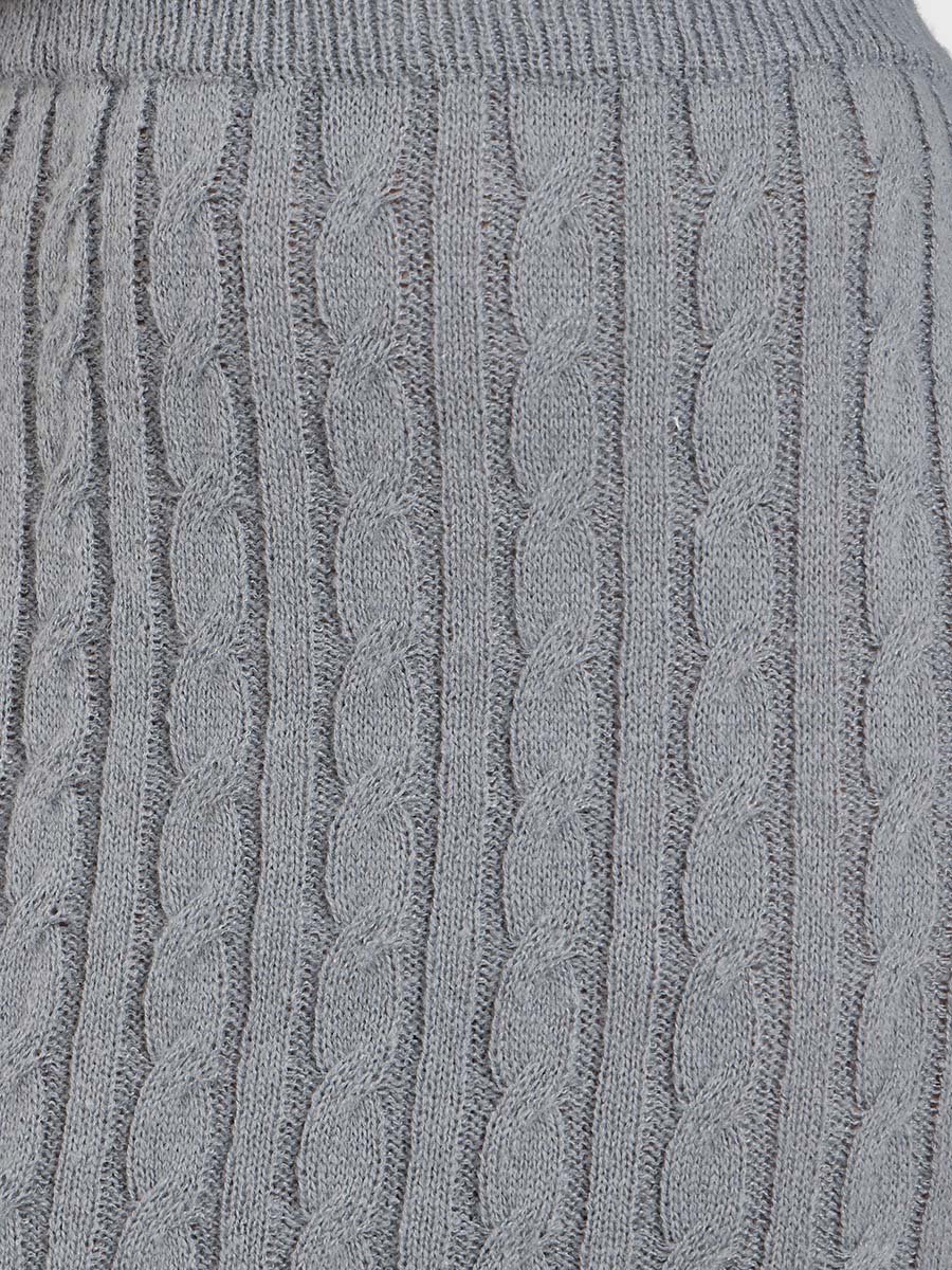 Grey Cable Knit Midi Skirt