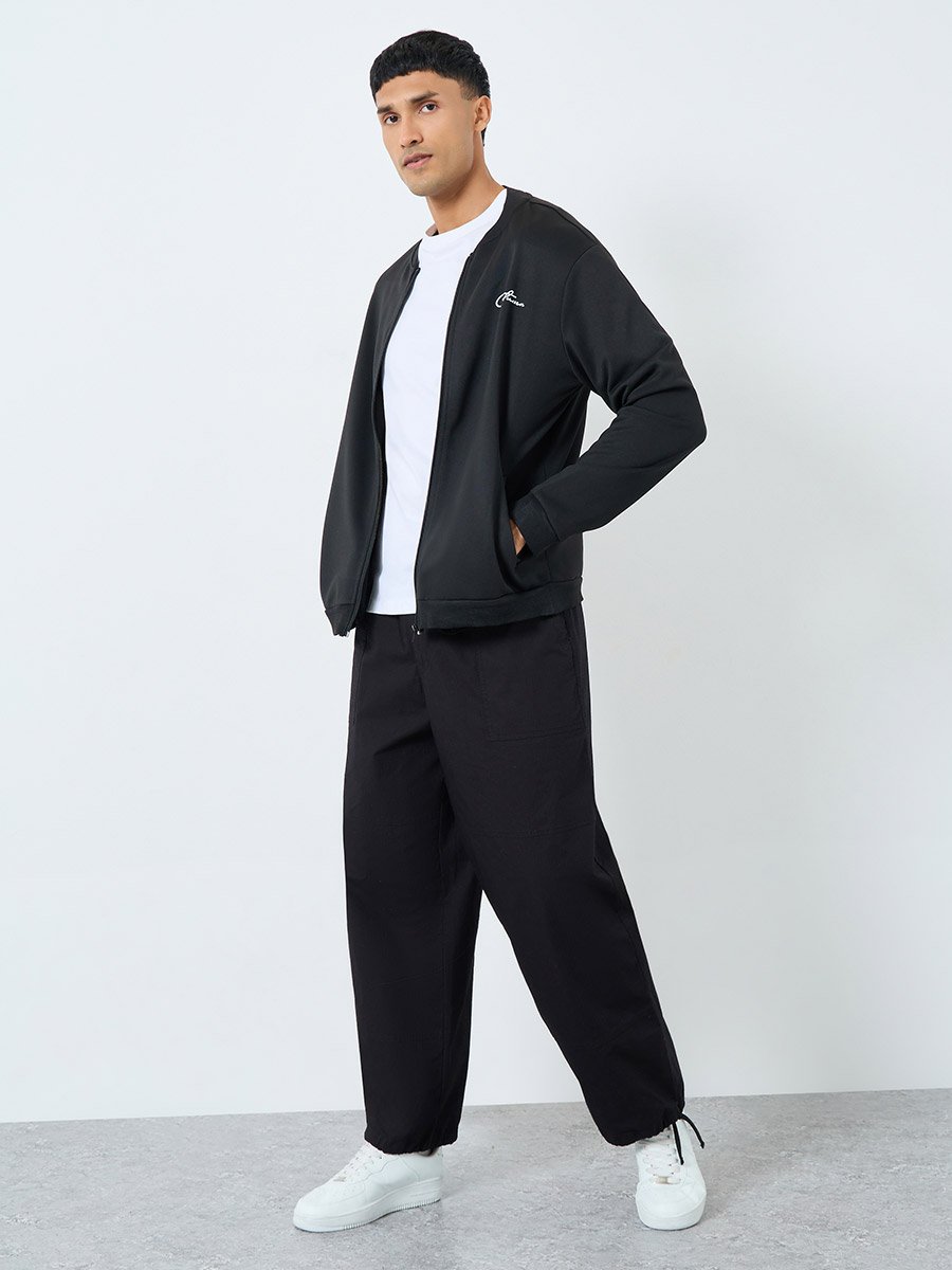 Men Black Text Print Bomber Jacket