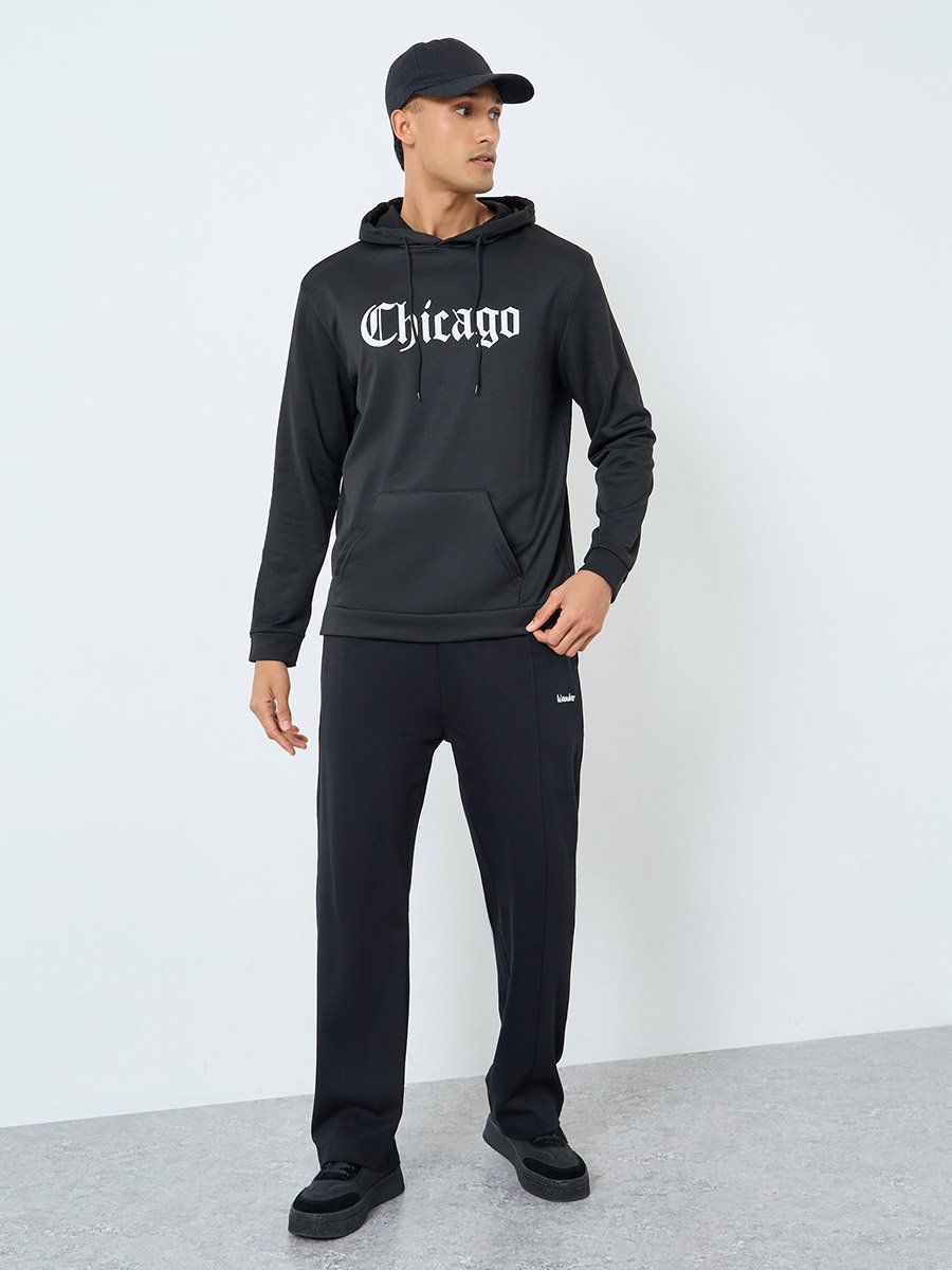 Men Black Chicago Print Hoodie
