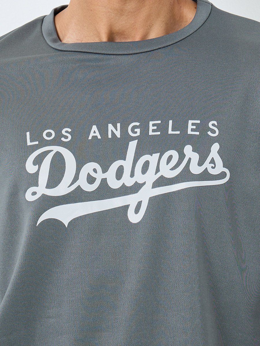 Men Grey Graphic Dodgers Pullover Sweatshirt