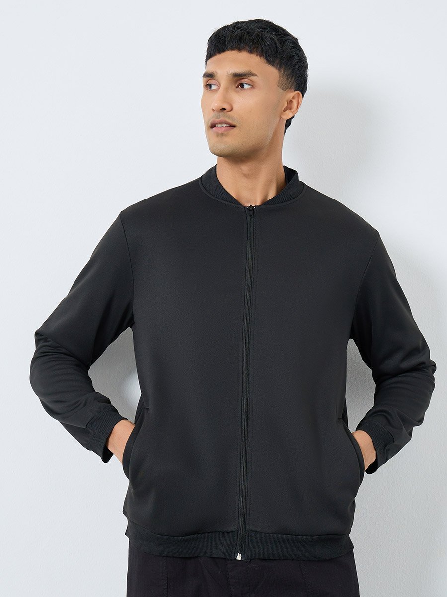 Men Black Number Print Zip-Up Bomber Jacket