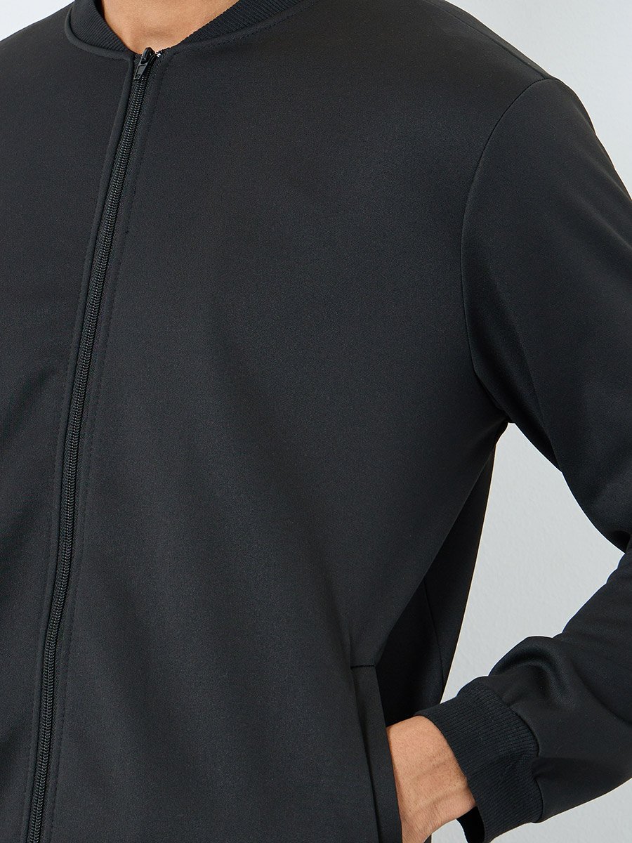 Men Black Number Print Zip-Up Bomber Jacket