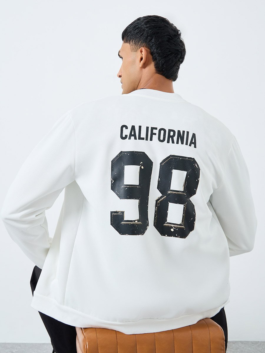 Men White Number Print Zip-Up Bomber Jacket