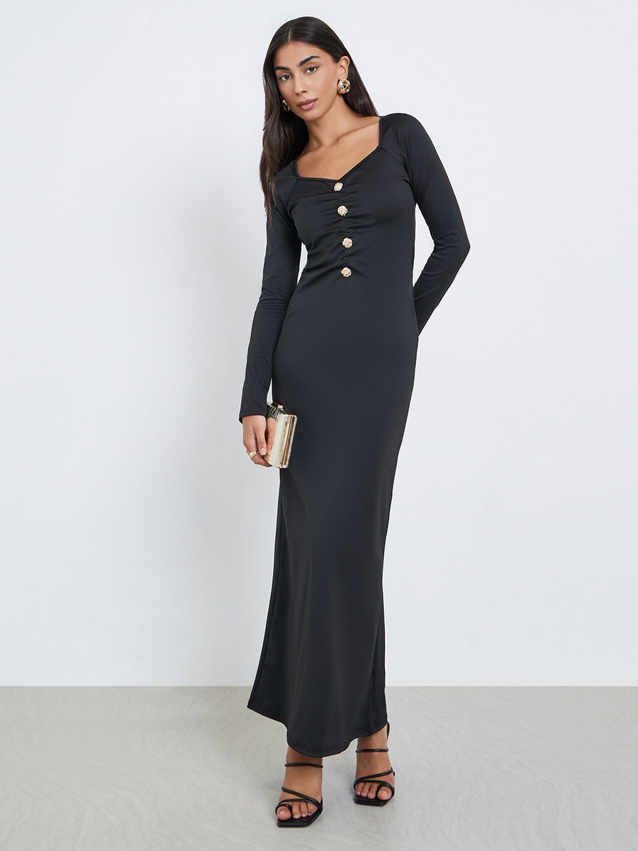 Black Sweetheart Neck Maxi Dress