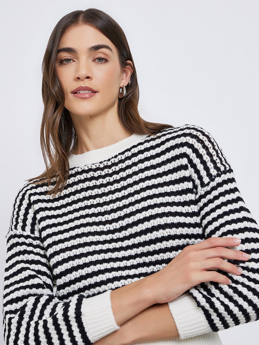 Women Striped Knit Short Length Sweater