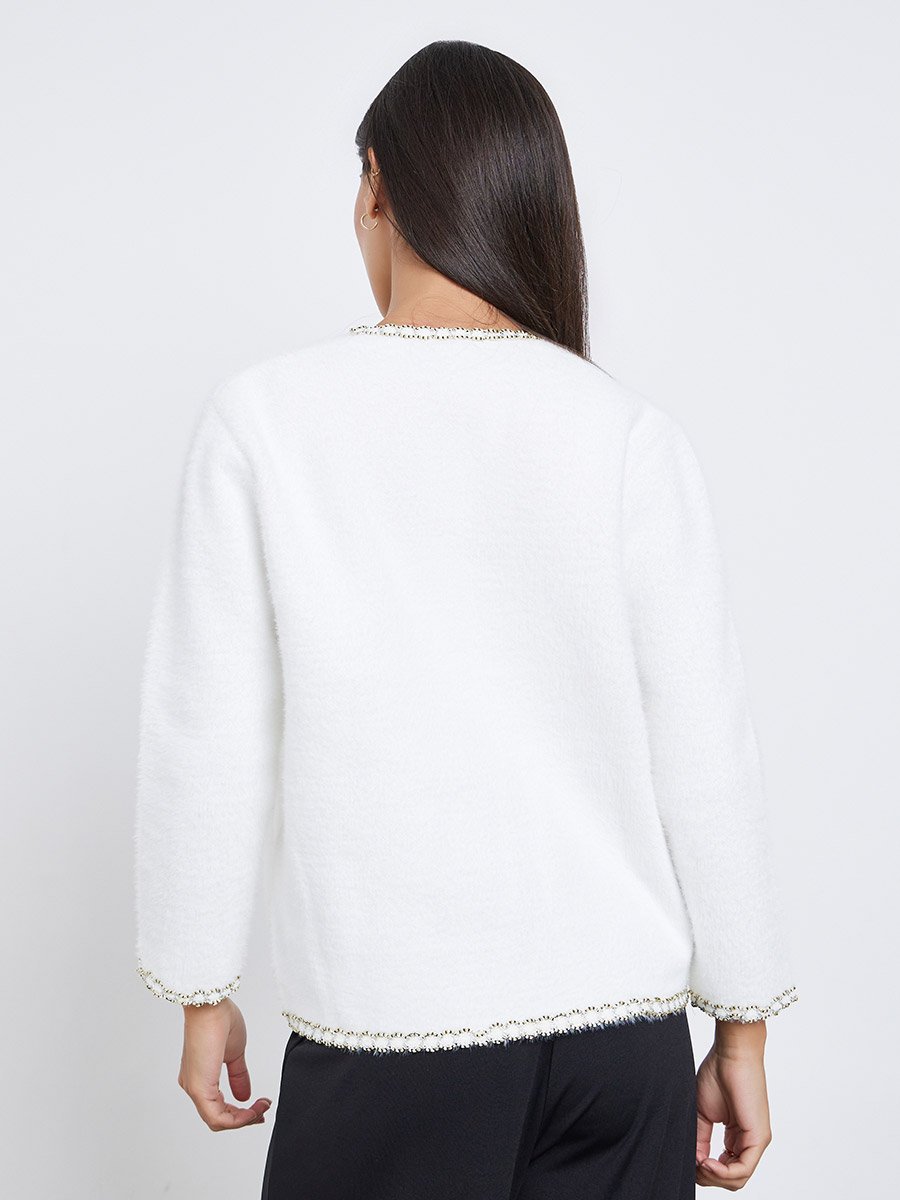 White Furry Embellished Cardigan