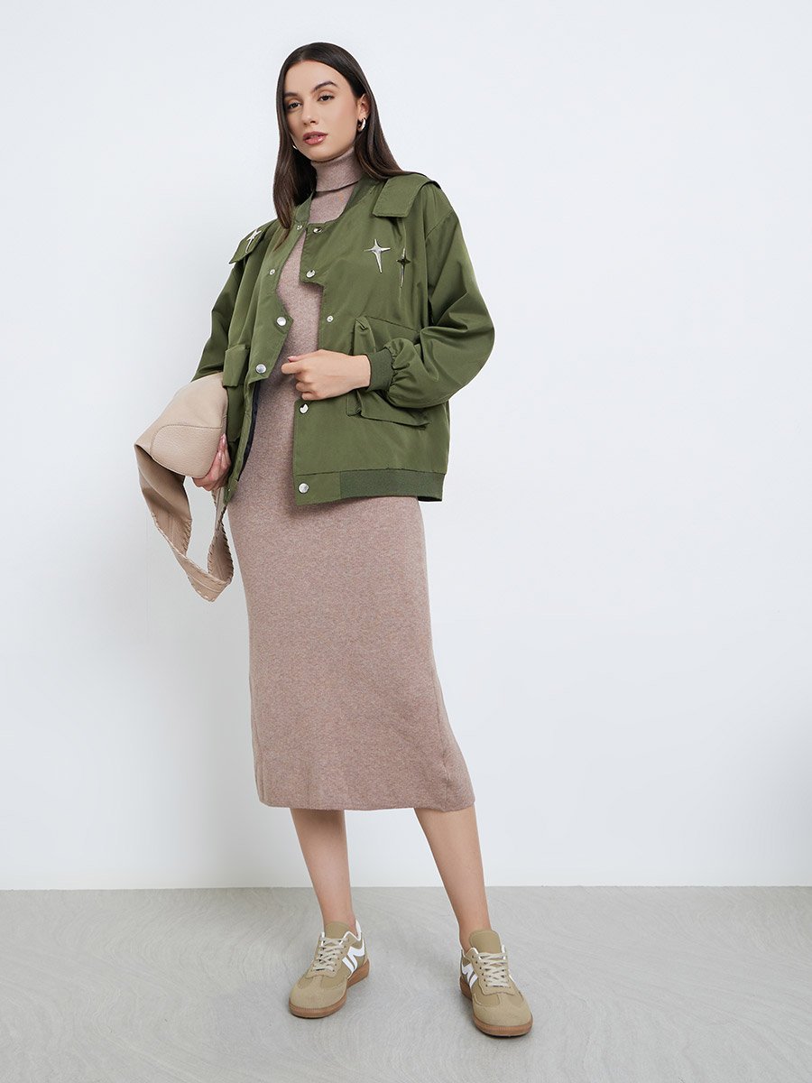 Green Metal Stud Accent Utility Jacket