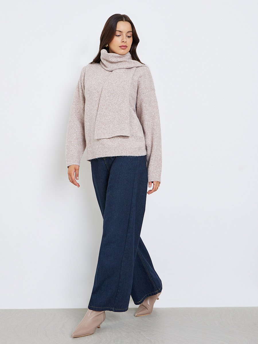 Regular Fit Regular Length Sweater with Scarf