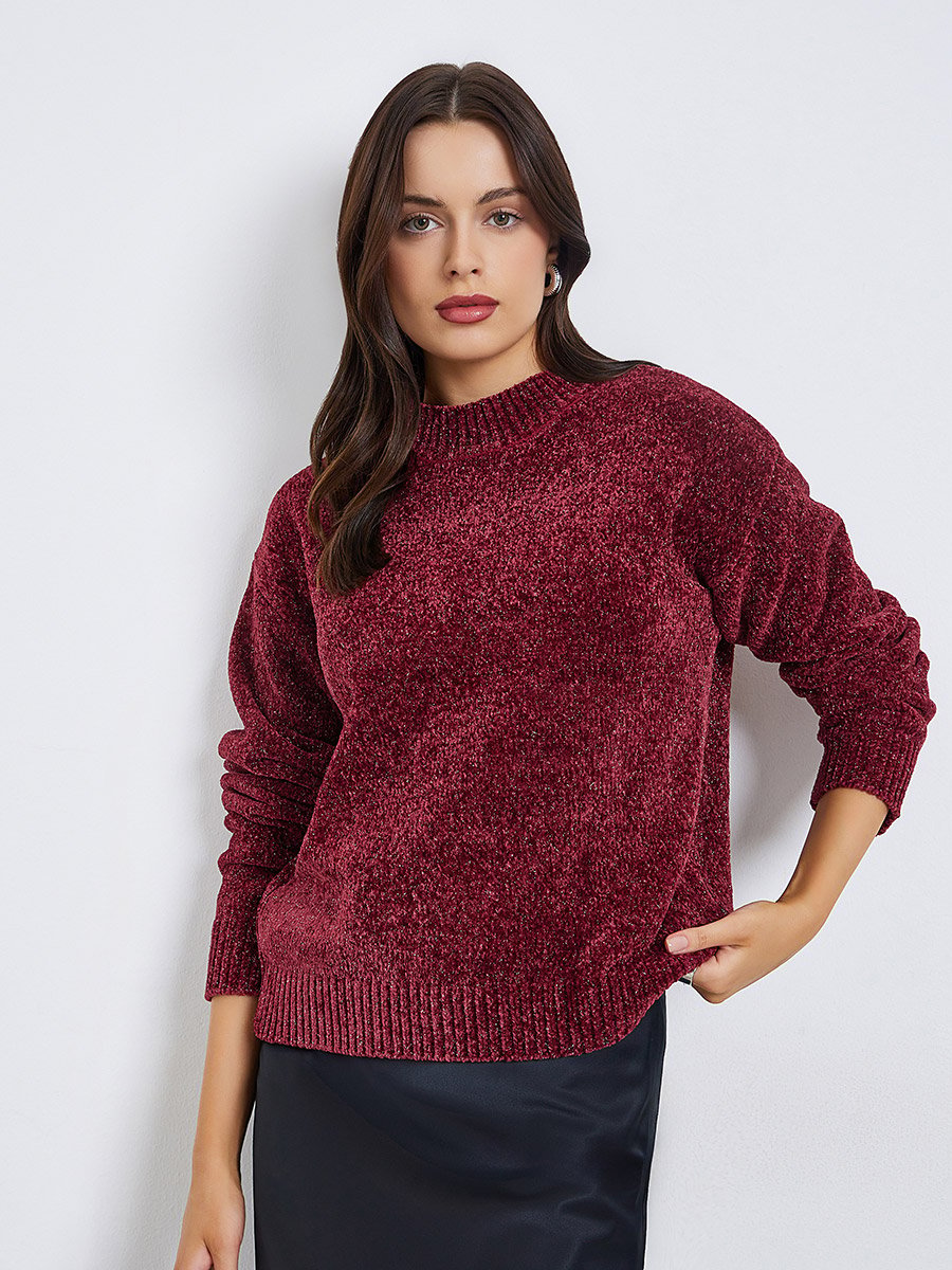 Regular Fit Regular Length Lurex Yarn Sweater