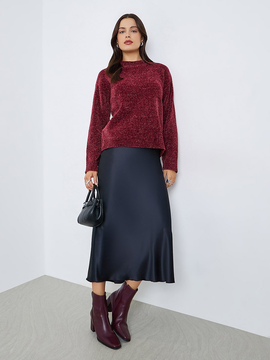 Regular Fit Regular Length Lurex Yarn Sweater