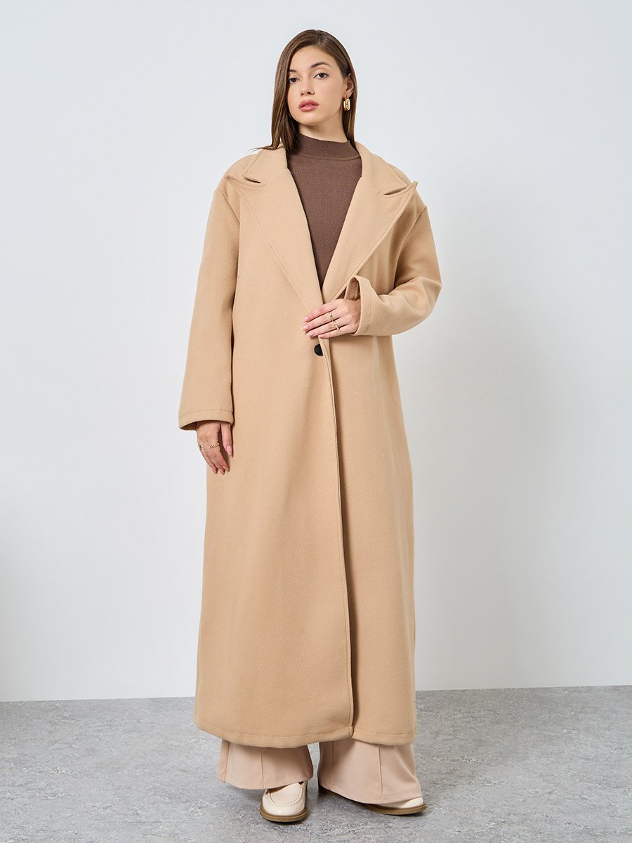 Beige Oversized Wool Like Maxi Coat