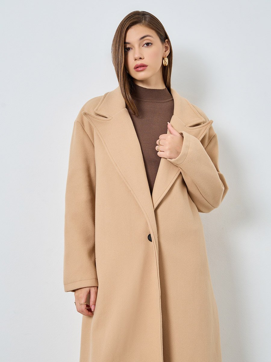 Beige Oversized Wool Like Maxi Coat