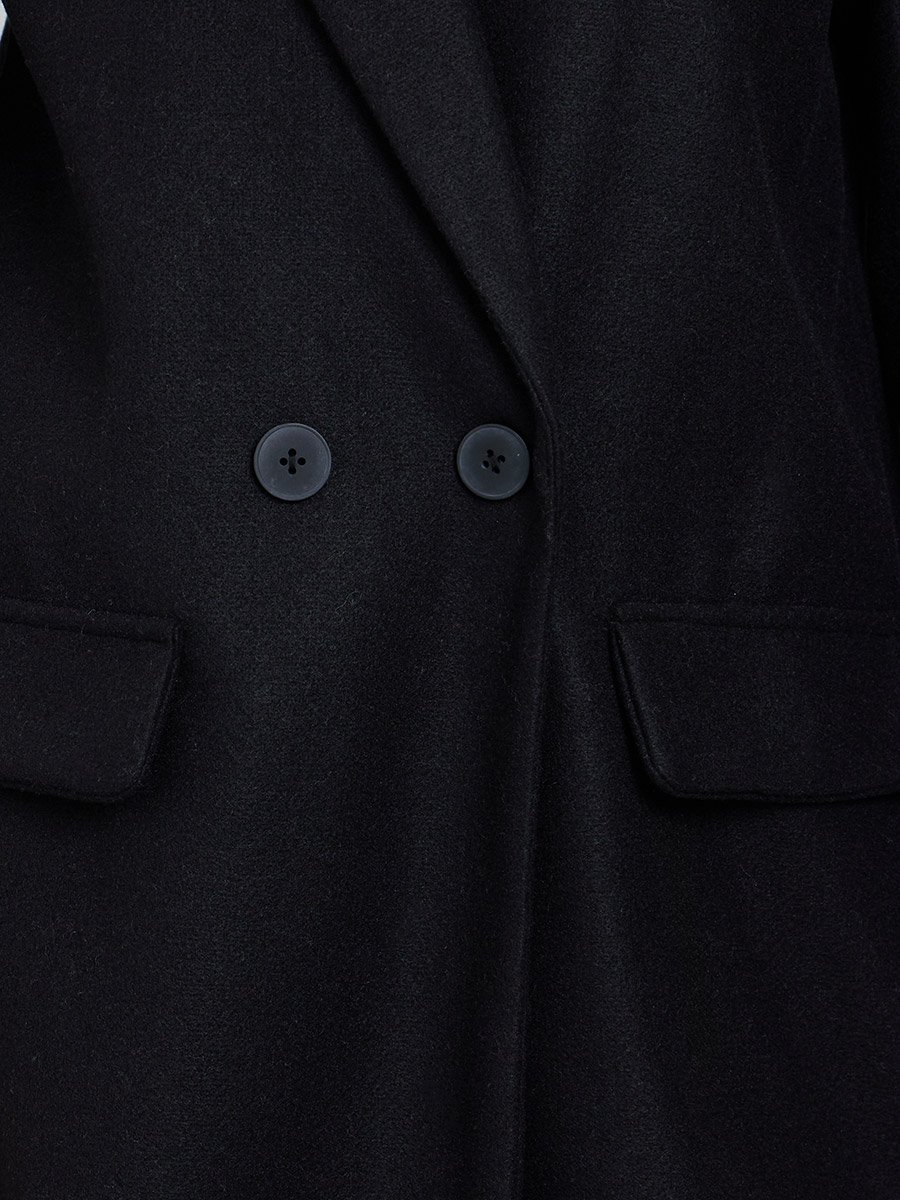 Black Regular Fit Wool Like Button Coat
