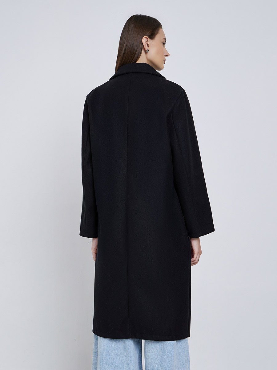 Black Regular Fit Wool Like Button Coat