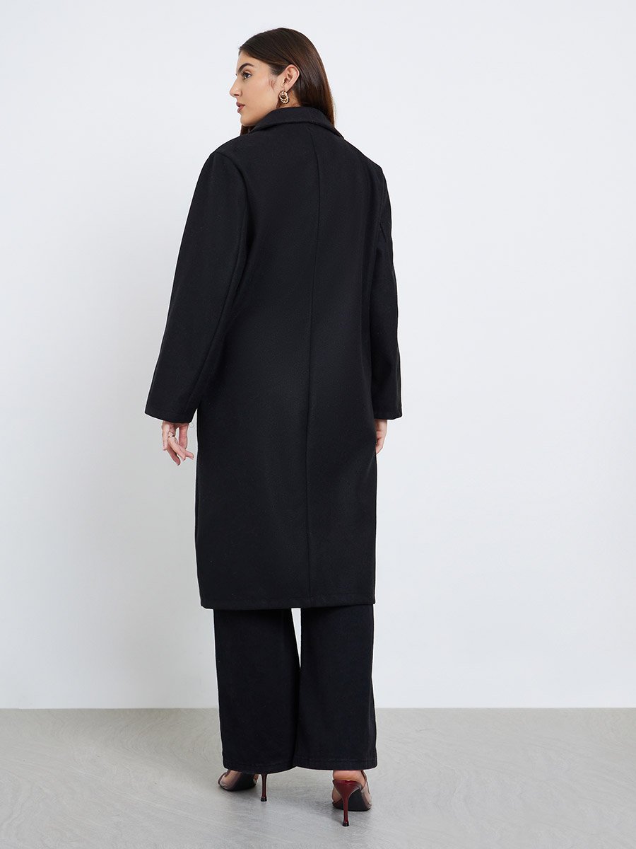 Black Regular Fit Wool Like Button Coat