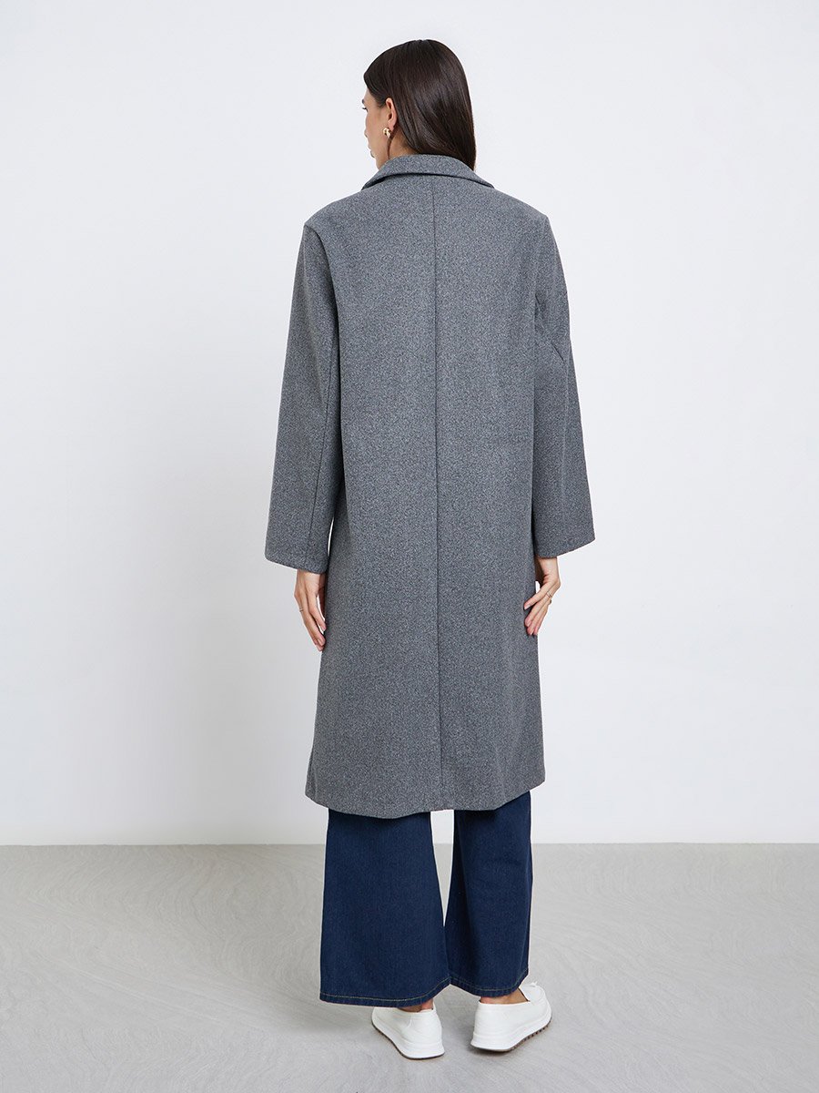 Grey Regular Fit Wool Like Button Coat