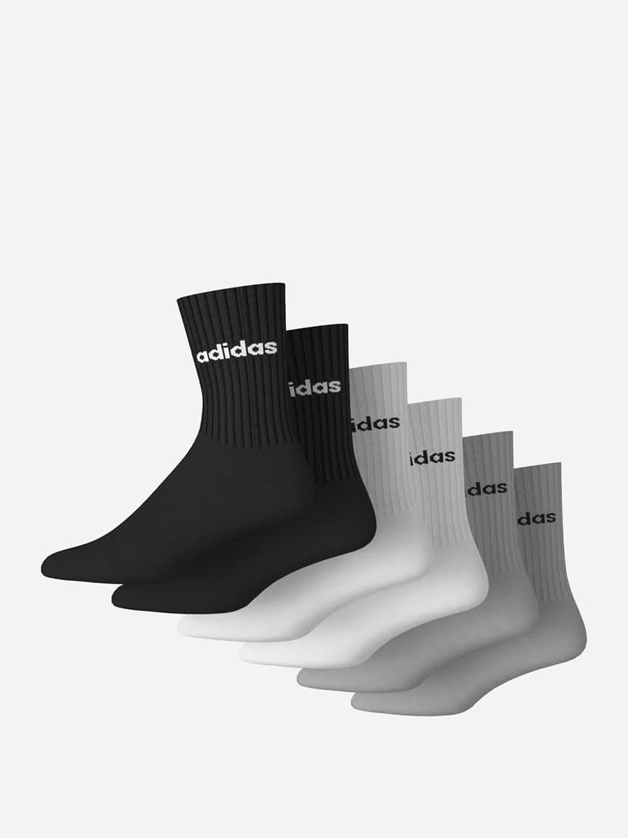 Linear Cushioned 6 Pair Pack Unisex Crew Socks Grey