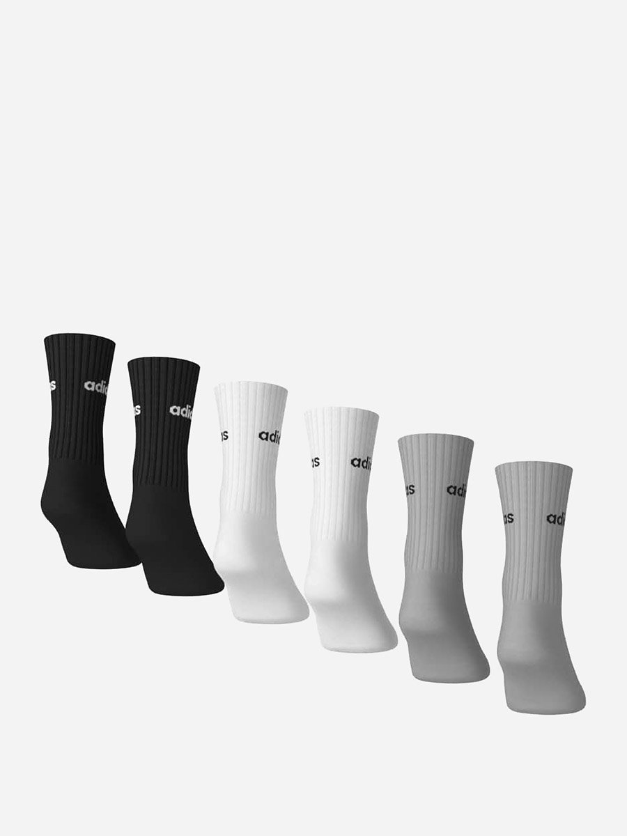 Linear Cushioned 6 Pair Pack Unisex Crew Socks Grey