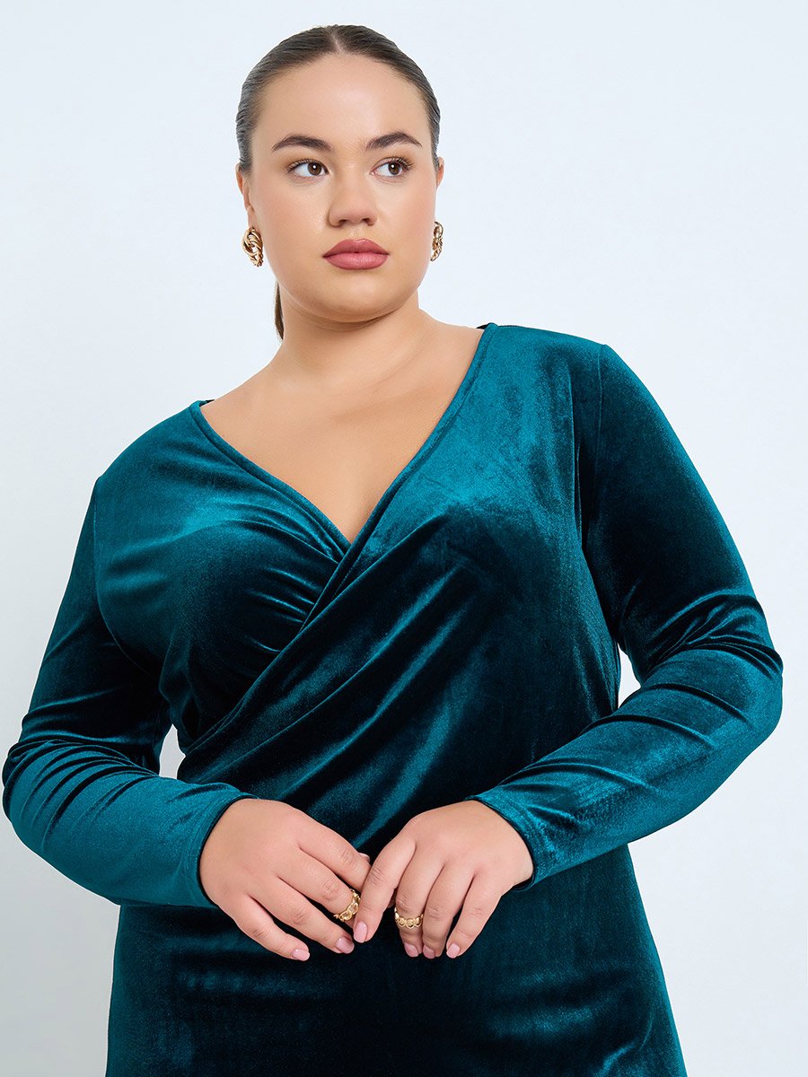 Plus Size Velvet Look Wrap Maxi Dress