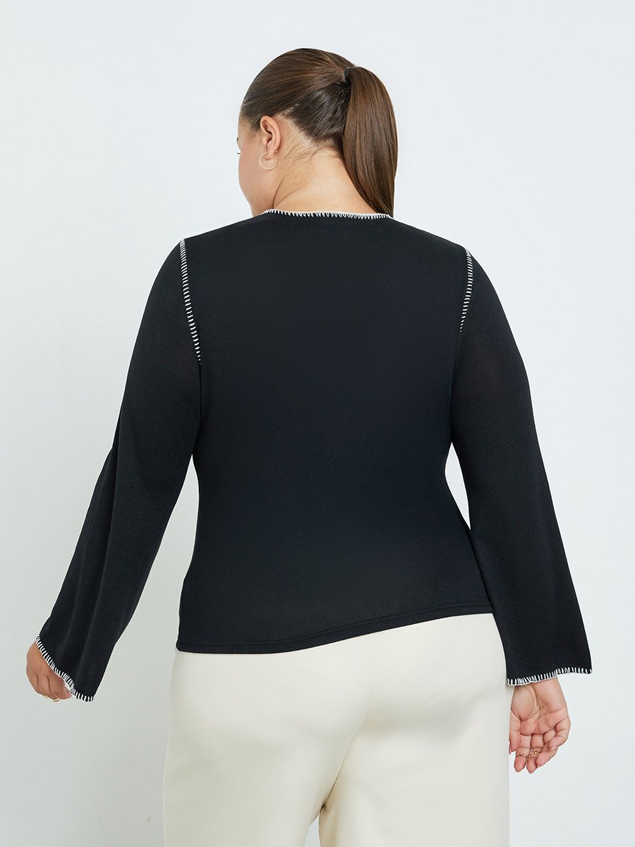 Plus Size Knit Top with Contrast Stitching