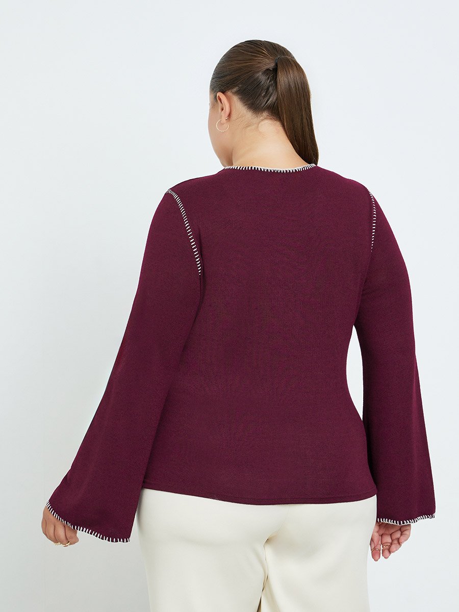Plus Size Knit Top with Contrast Stitching