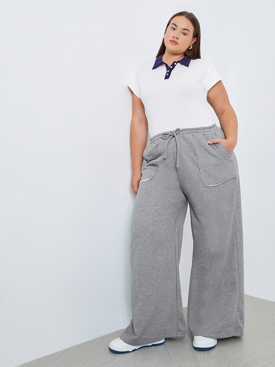 Plus Size Grey Wide Leg Joggers