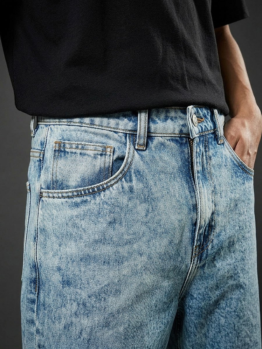 Men Light Blue Acid Wash Oversized Jeans