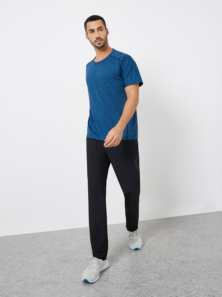 Men Blue Acid Wash Quick Dry Textured Training T-Shirt 