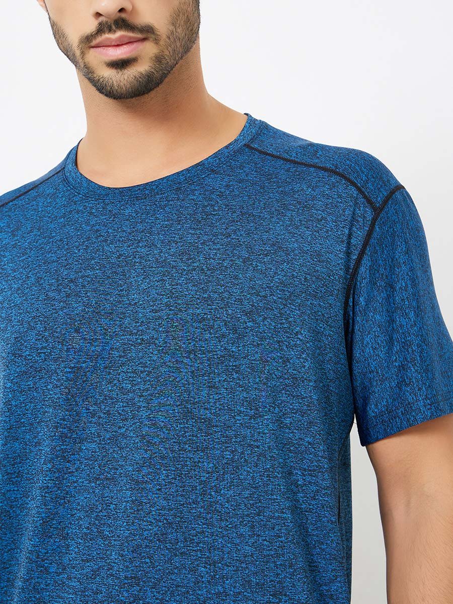 Men Blue Acid Wash Quick Dry Textured Training T-Shirt 