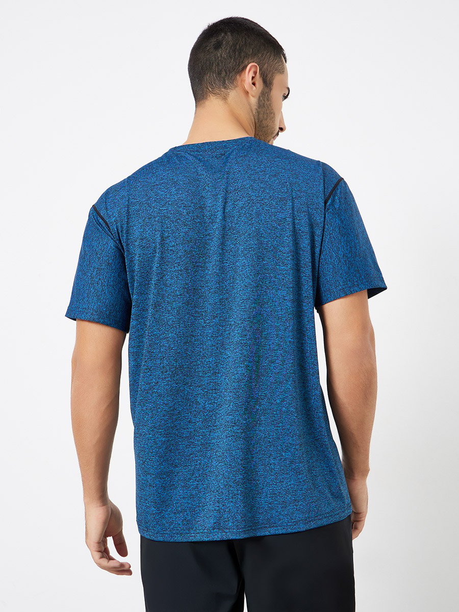 Men Blue Acid Wash Quick Dry Textured Training T-Shirt 