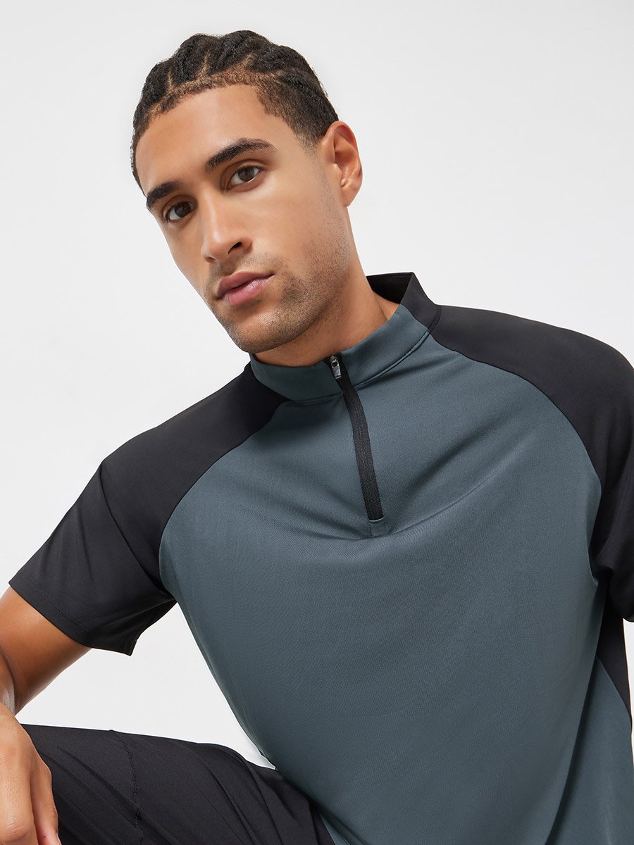 Men Grey Raglan Sleeve Athleisure T-Shirt
