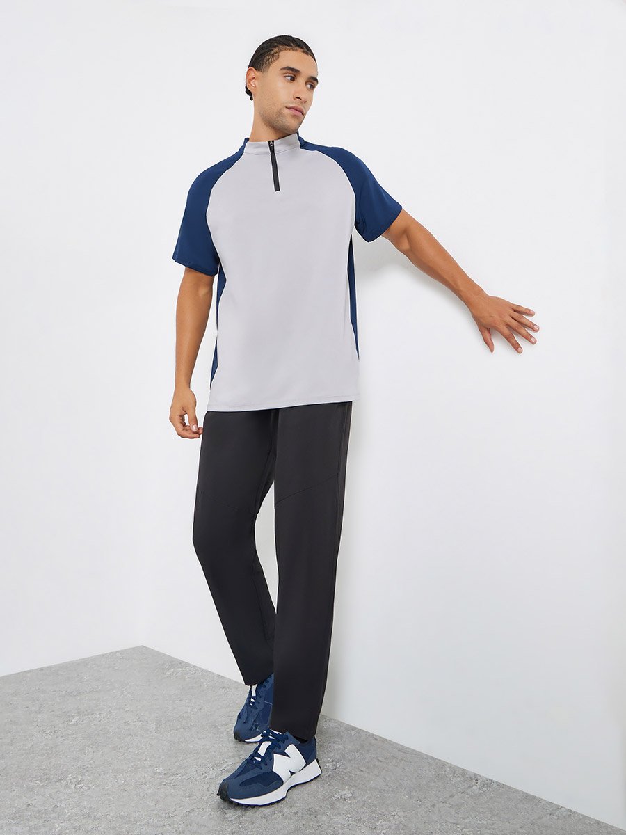 Men Navy Blue Raglan Sleeve Athleisure T-Shirt