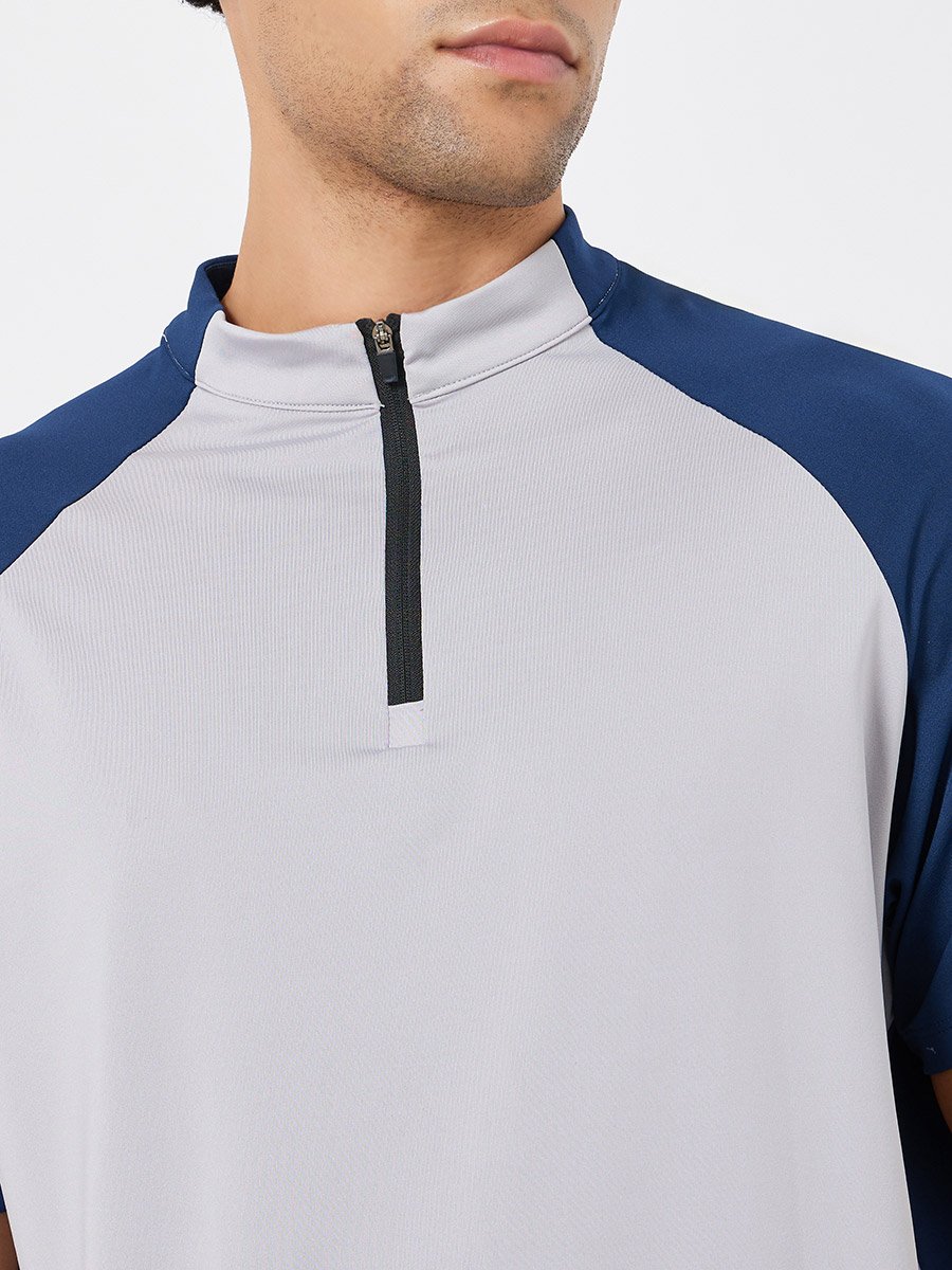 Men Navy Blue Raglan Sleeve Athleisure T-Shirt