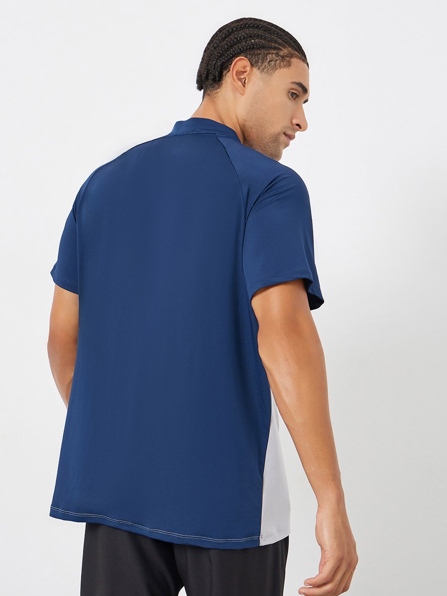 Men Navy Blue Raglan Sleeve Athleisure T-Shirt