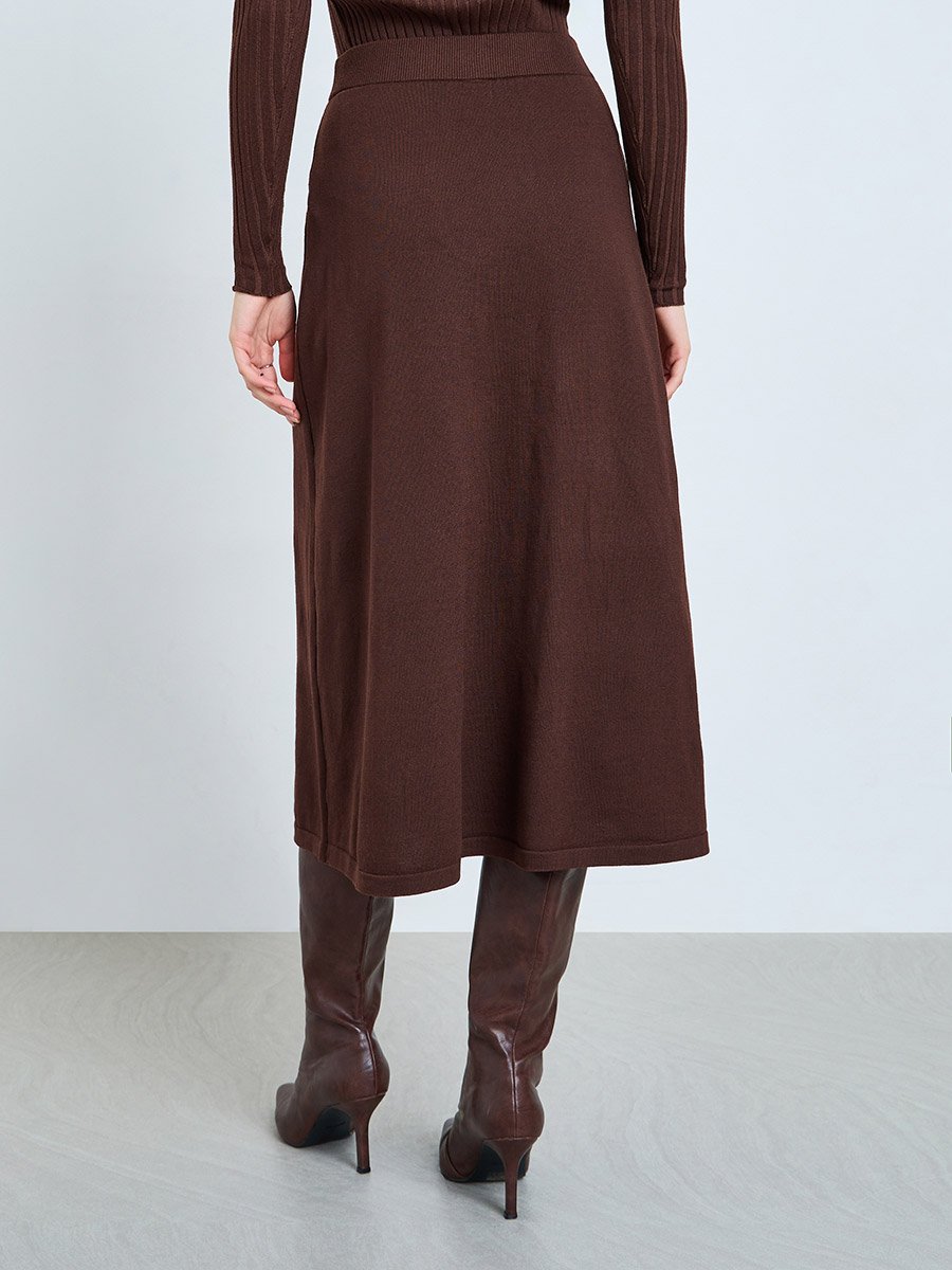 Brown A-Line Flat Knit Midi Skirt