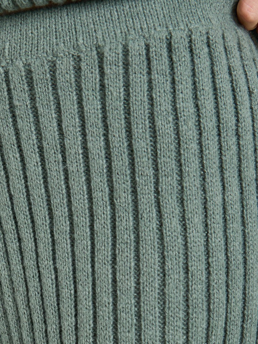 Green Ribbed Knit Straight Leg Pants