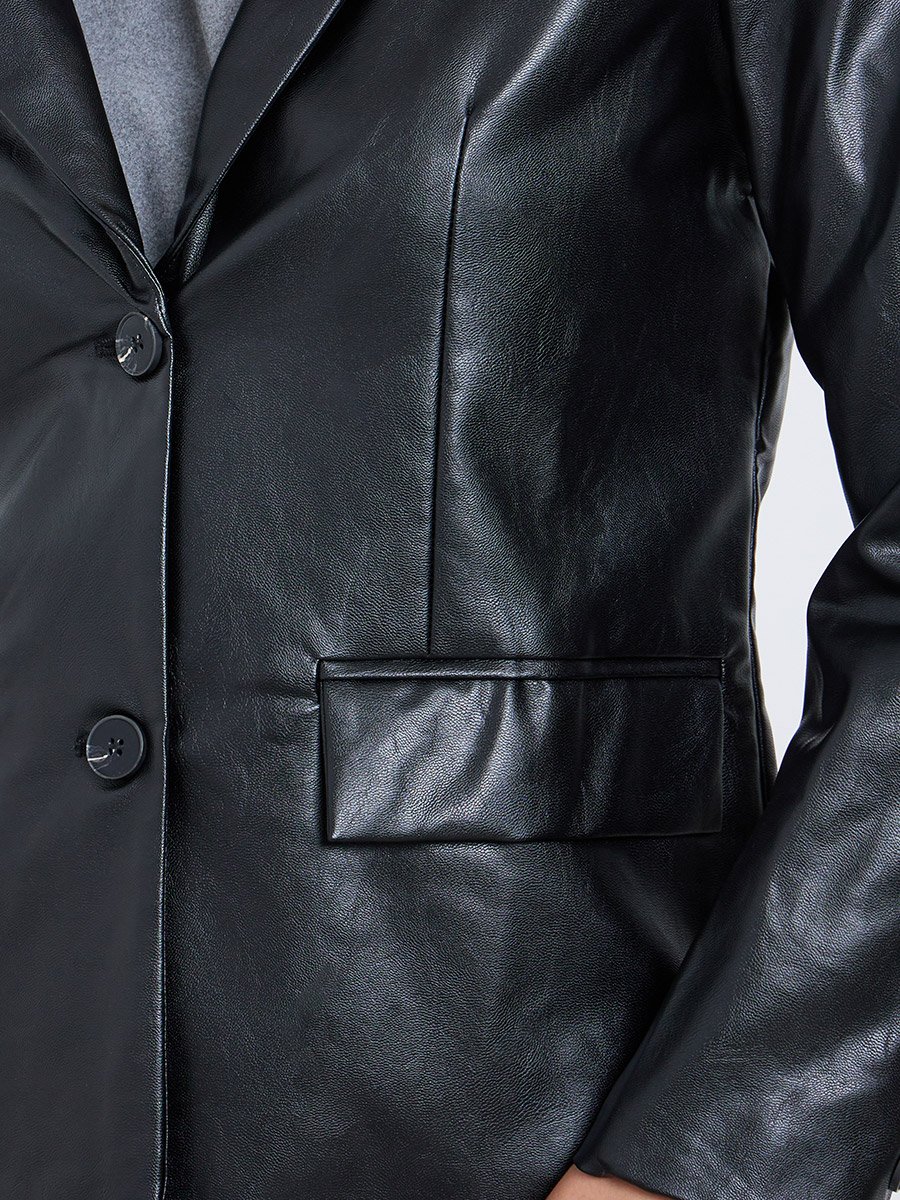 Black Regular Fit Leather Look Blazer