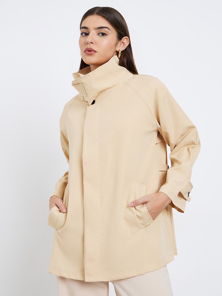 Beige Longline Utility Trench Jacket