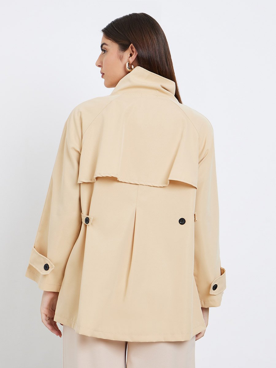 Beige Longline Utility Trench Jacket