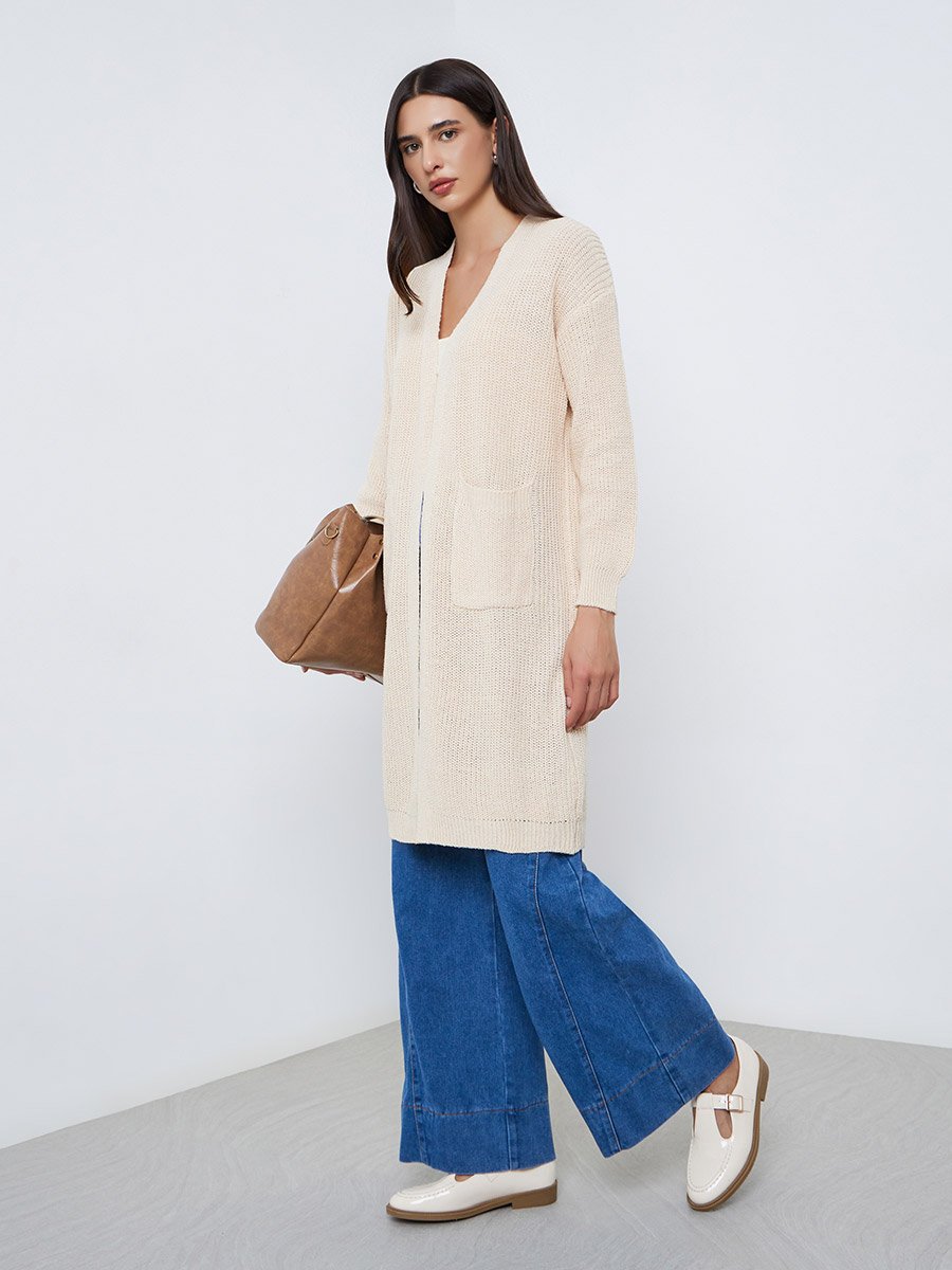 Cream Regular Fit Knitted Cardigan