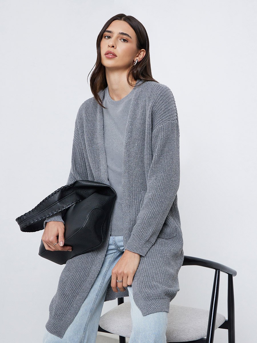 Grey Regular Fit Knitted Cardigan