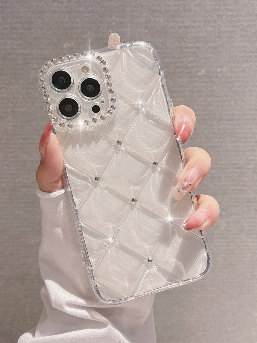 Transparent Diamond Grid Embellished iPhone Case